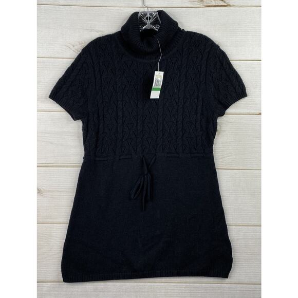 MICHAEL KORS Turtleneck Sweater Womens L Black Tie Front Angora Short Slv NWT - Picture 1 of 9